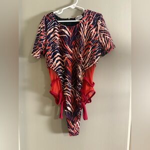 Icon Swim Orange and Red Asymmetrical Cut Out Swimsuit